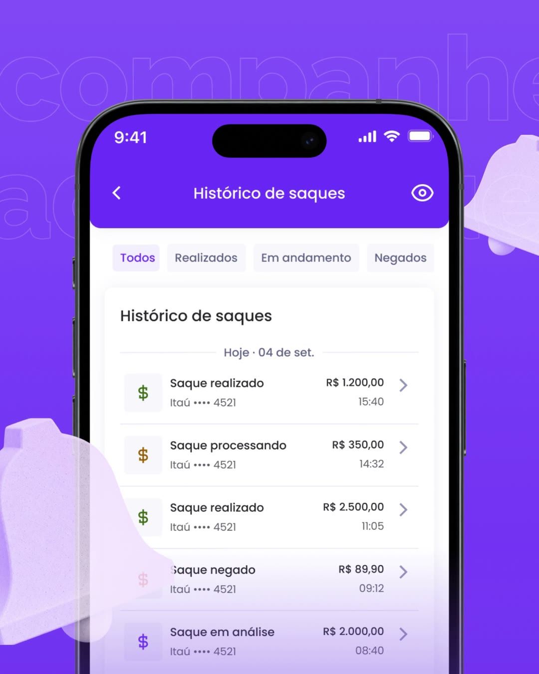 Withdrawal history with status filters and 3D padlocks in the background.