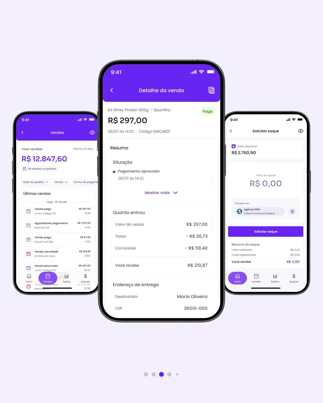 iPhones in the request-withdrawal flow with the bank account list sliding up from the bottom.