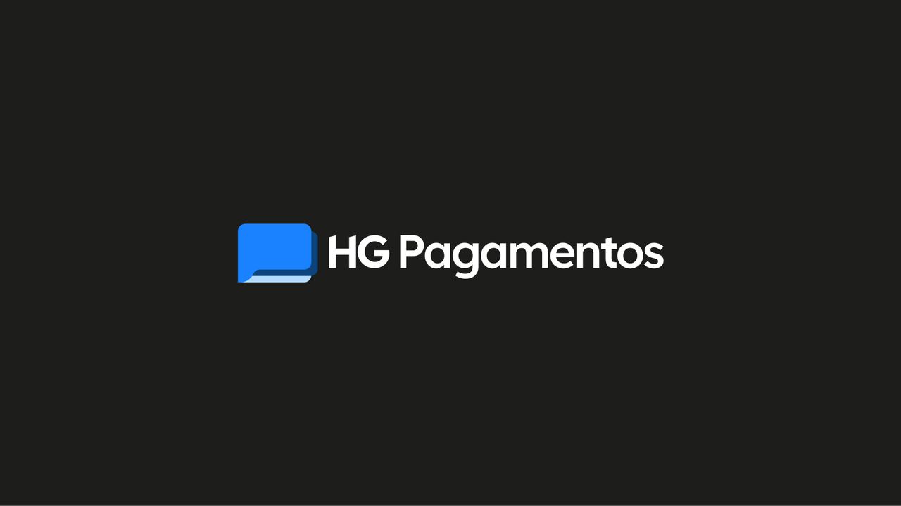 HG Pagamentos brand variations applied on white, blue and dark blue backgrounds