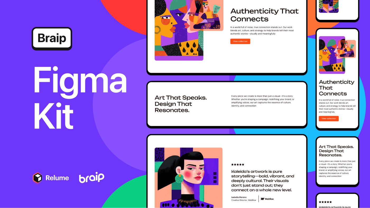 Creators Figma Kit cover on a purple background, with the Figma logo as a watermark and the kit's version badge.